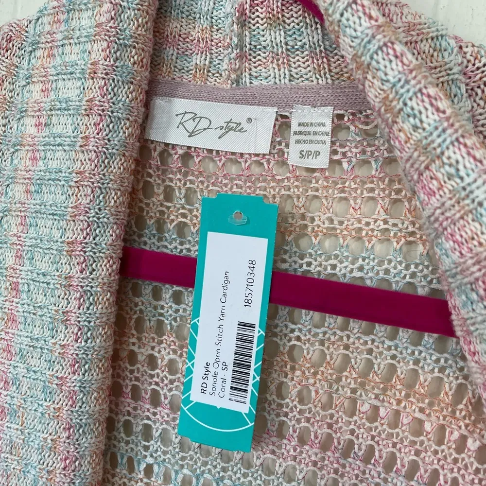 RD Style NEW Pastel Sonole Open Stitch Yarn Knit Cardigan Sweater ~ NWT Size S - Image 5