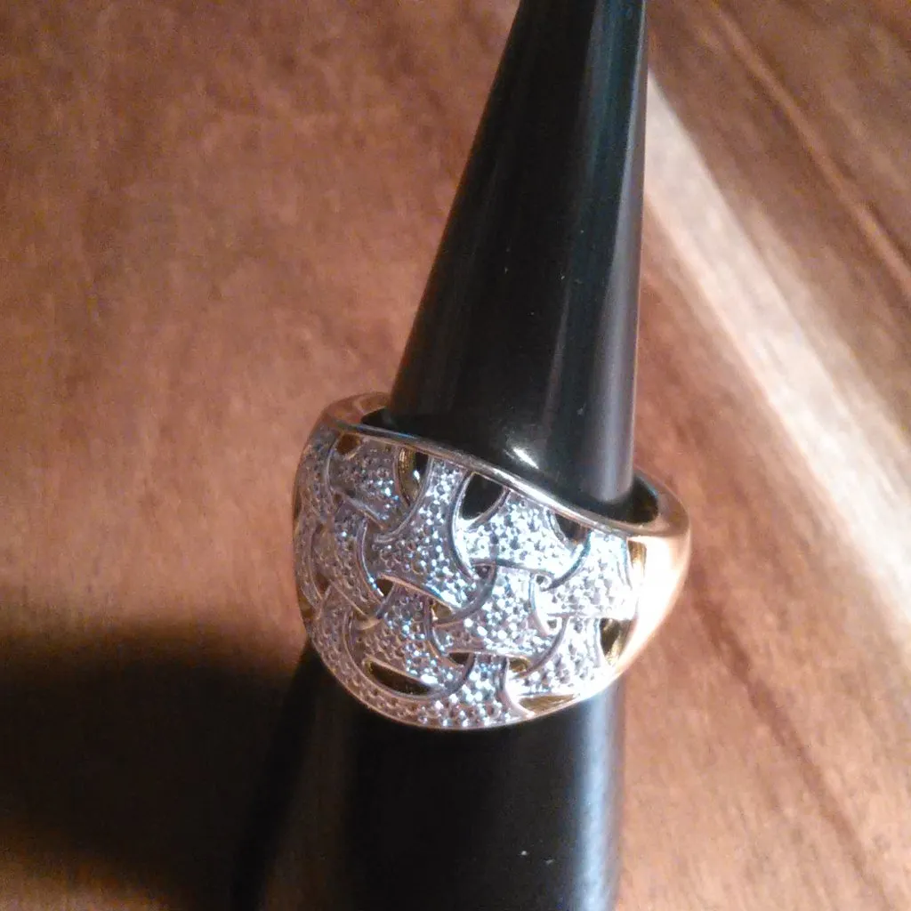 Diamond Accent Fancy 18K Yellow Gold Plated and Platinum Bond Ring (Size 6) - Image 6