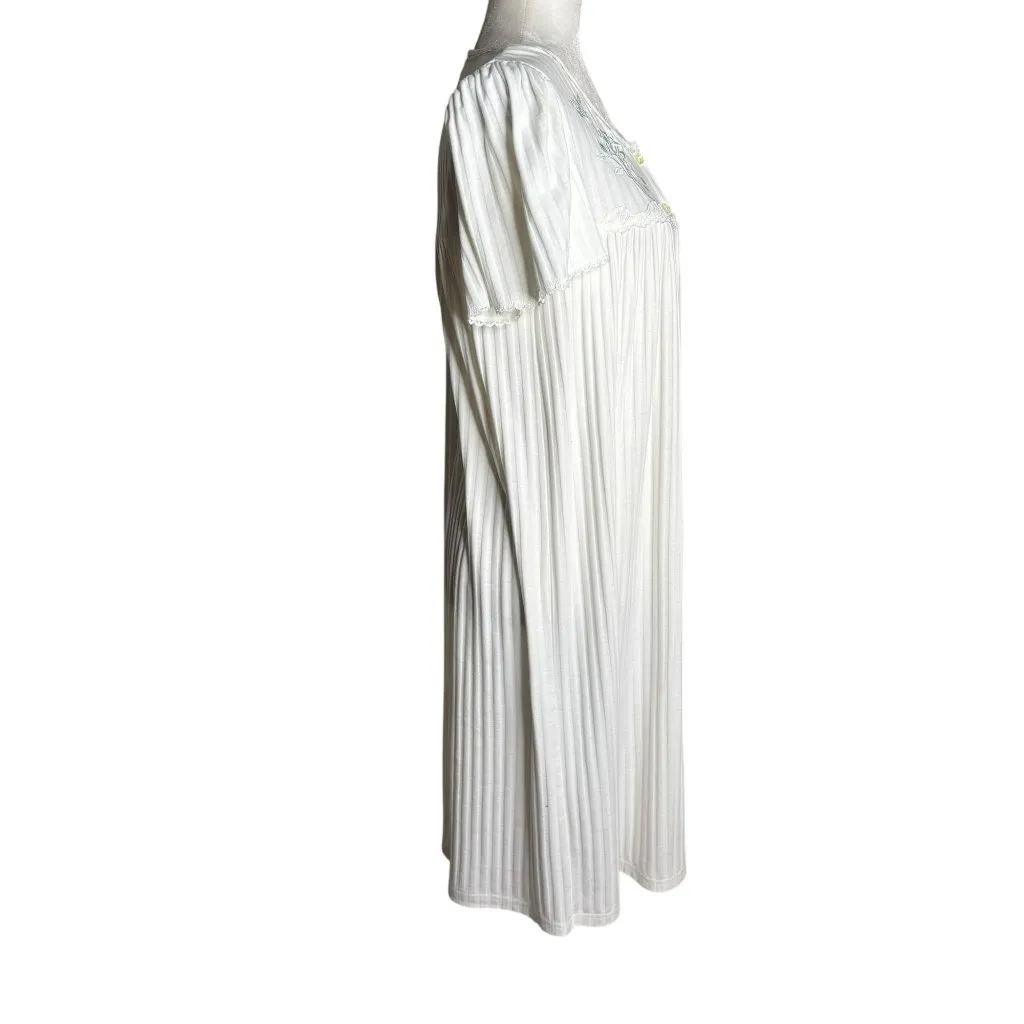 Miss Elaine Classics White Short Sleeve Embroidered Nightgown Small Cotton Blend - Image 5