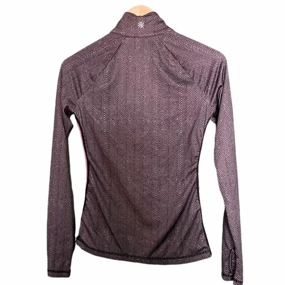 Athleta Quarter Zip Compression Pullover Gray Herringbone Print Women’s Size XS - Image 2