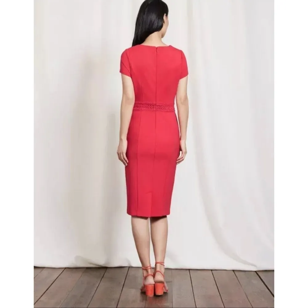 Boden Hera Ponte Knit Embroidered Dress Knee Length Cap Sleeve Coral Size 6 - Image 3