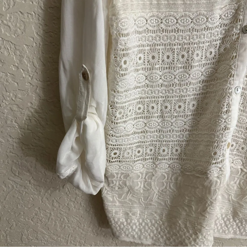 Chico’s Adelaide Crochet Button-Down Blouse 3 Ecru Lace Feminine‎ Women's XL - Image 5