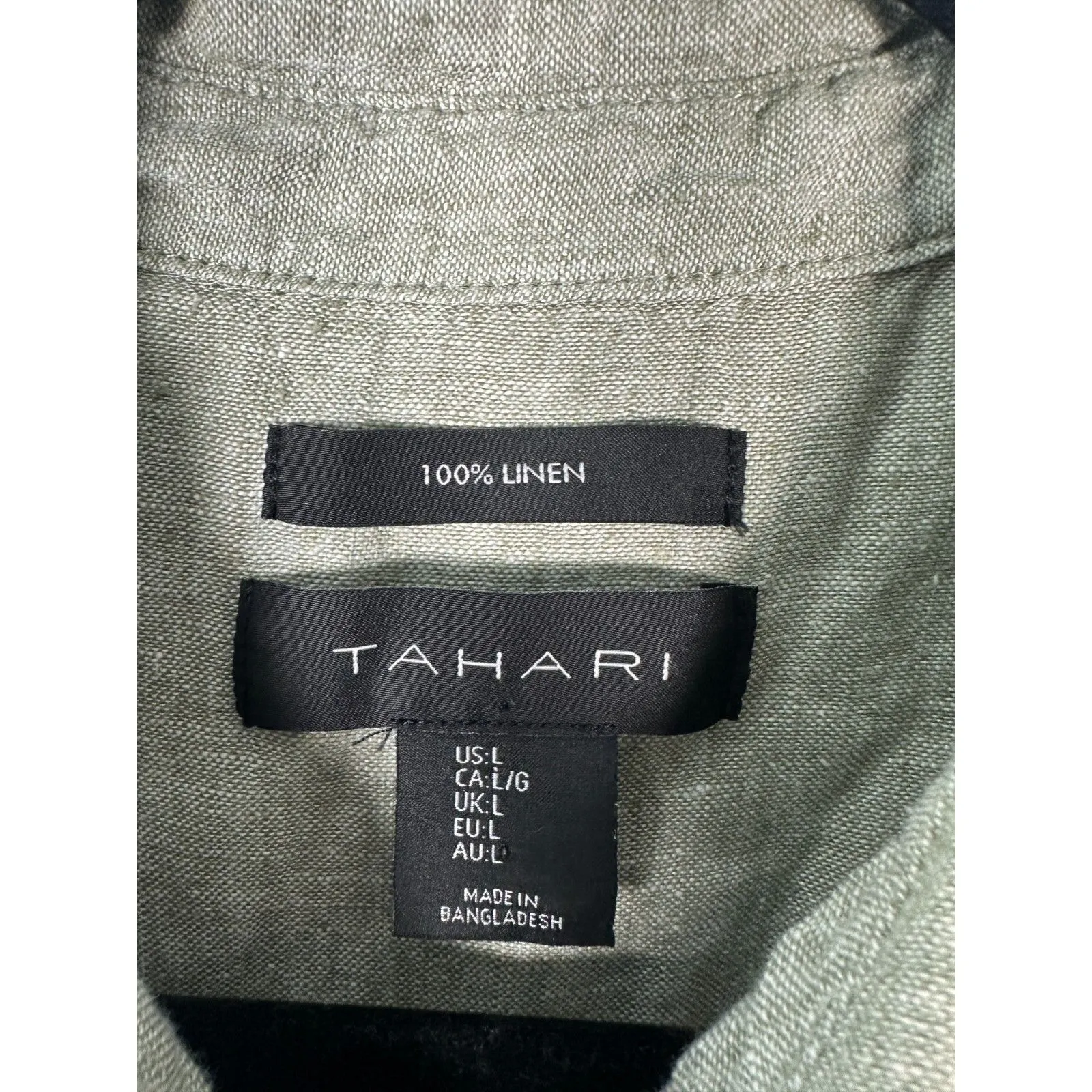 Tahari Olive Green Linen Button Front Knee Length Dress Size Large - Image 4