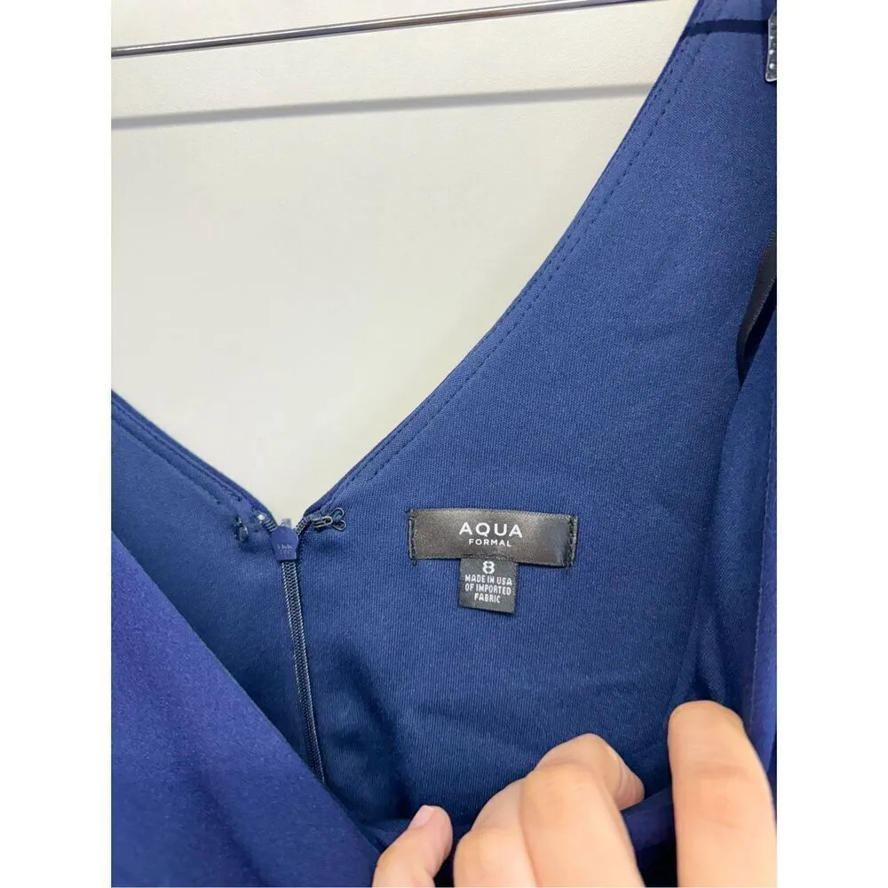 Aqua Cascade Ruffle Gown Size 8 Blue Ruffle V Neck Maxi Evening‎ Gown NEW - Image 6