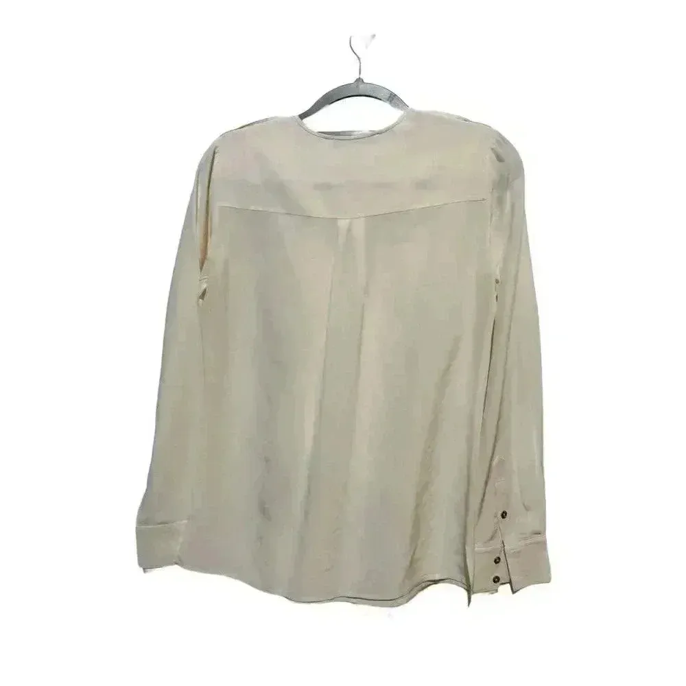 Trina Turk Women's Ivory Silk Button-Up Blouse M Long Sleeve Quiet Luxury Career - Image 4