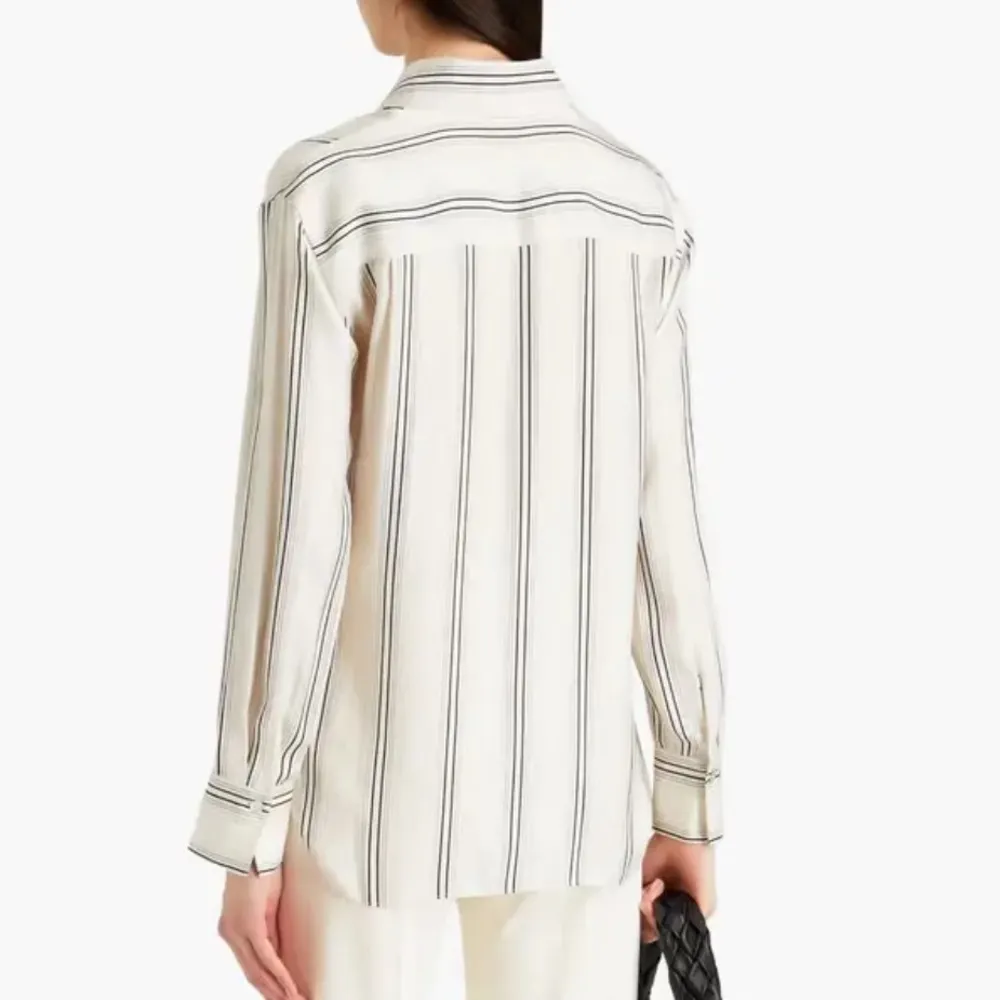 VINCE Off White Striped Silk Blend Twill Shirt Size Medium - Image 2