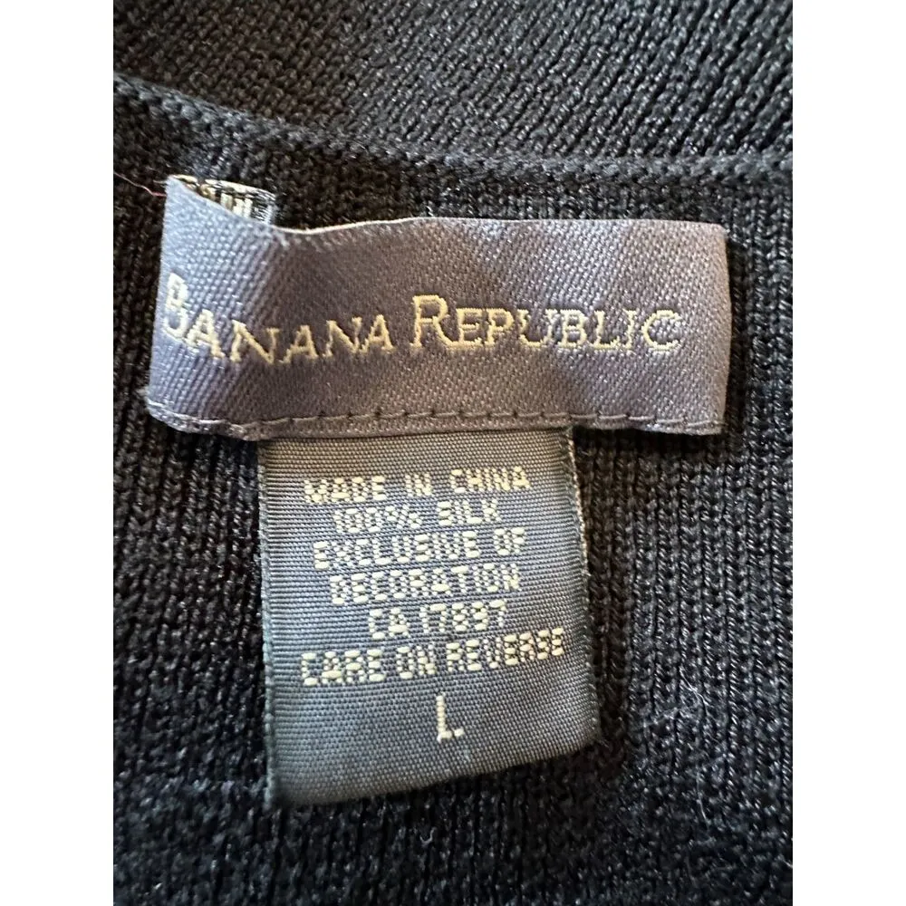 Vintage 100% Silk Bejewelled Banana Republic Black Tank Top Size Large - Image 4