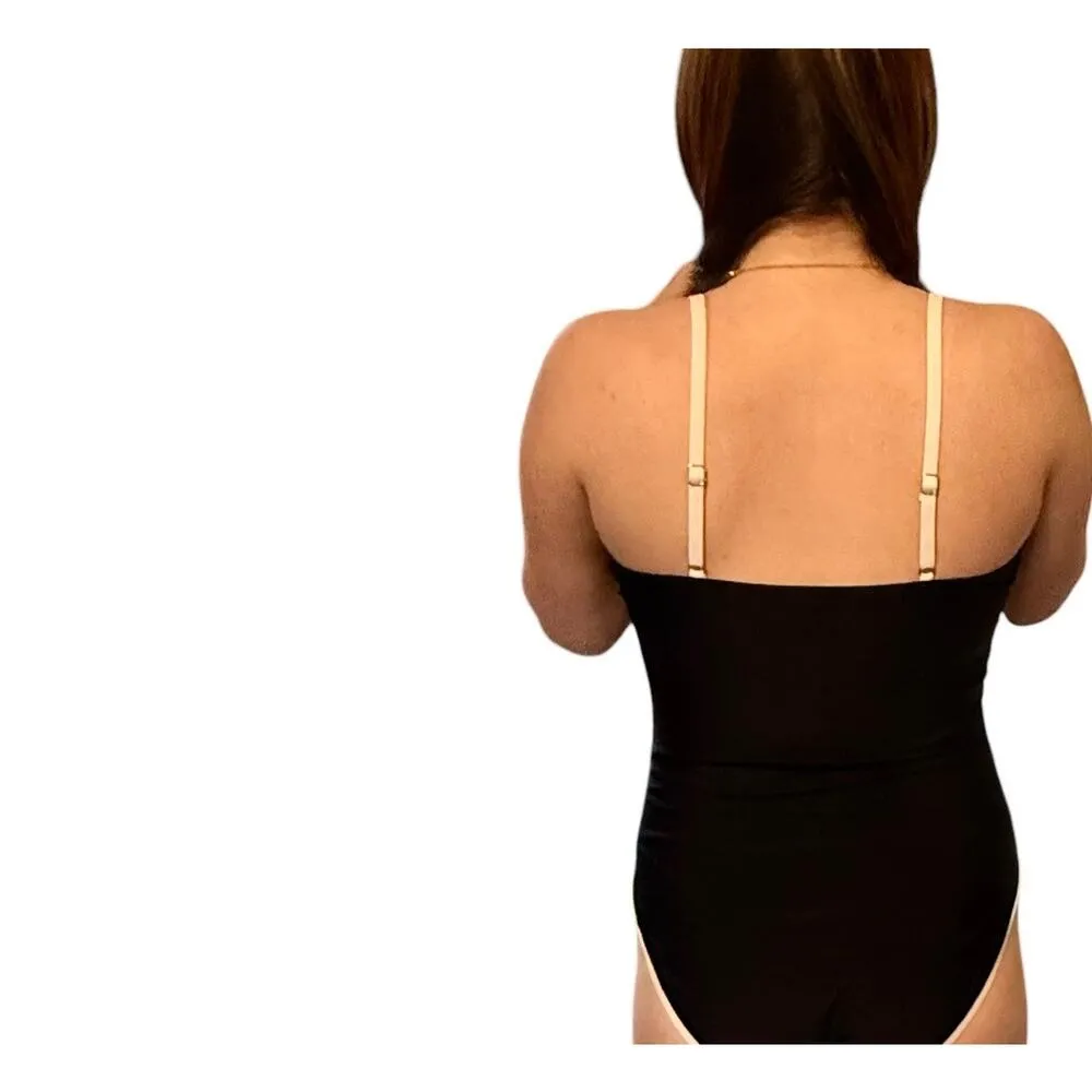 NEW Move With You SWIMSUIT Womens LG One Piece Black White Straps Backless Beach - Image 6
