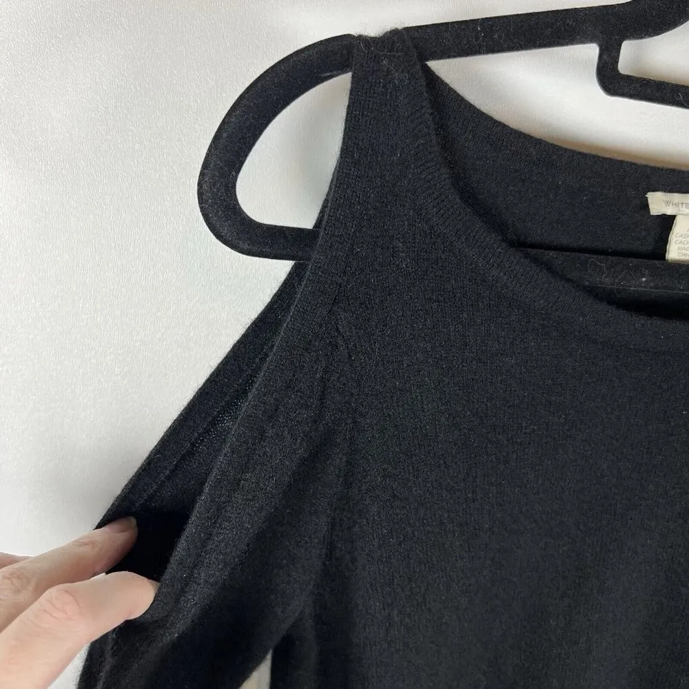 White + Warren Cold Shoulder Black Cashmere Sweater Women Sz M Minimalist Luxury Size M - Image 6
