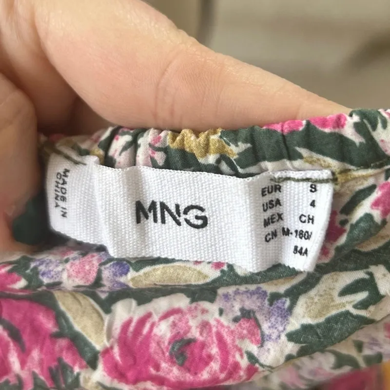 Mango Pink Cottagecore Floral Coquette Shirred Elastic Waist Puff Sleeve Blouse - Image 3