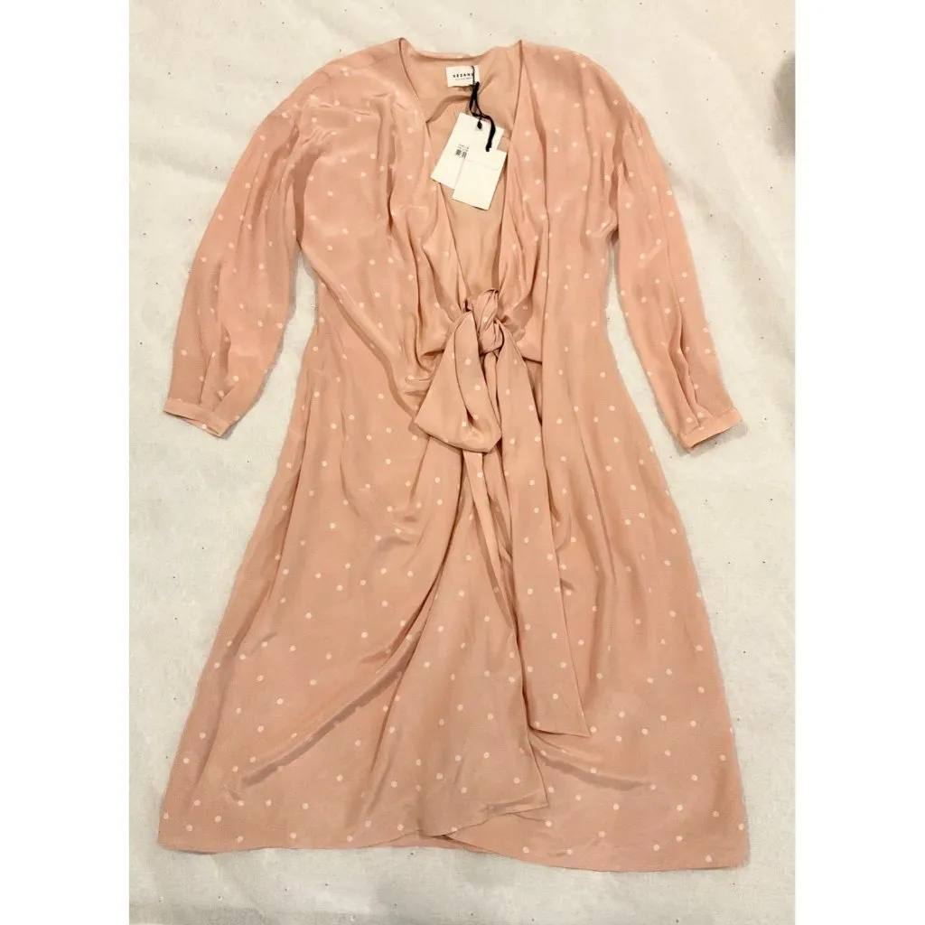 NWT Sezane LAURETTE midi DRESS Pea Powder Pink polka dot silk SZ44 US12 BUST43 Size 12 - Image 3