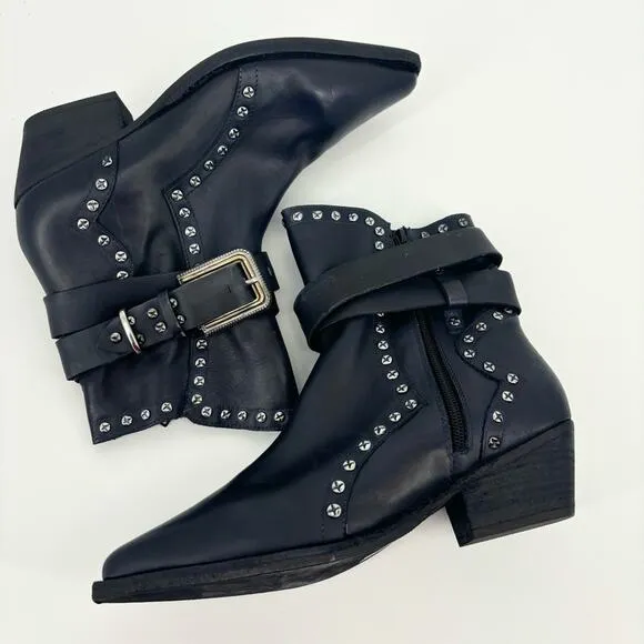 Free‎ People Billy Western Boots Size 8.5 Buckle Studs Pointed Toe Black - Image 10