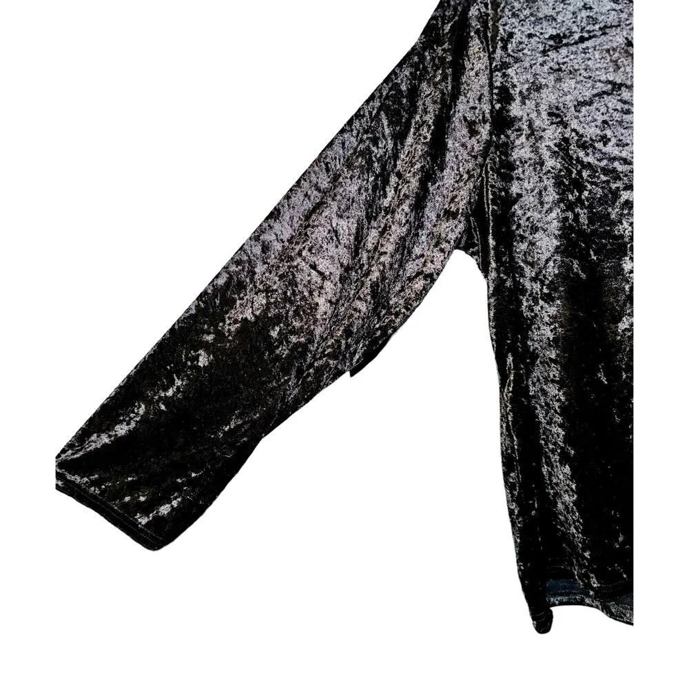 Crushed Velvet Black Button Dwn Satin Trim Cardigan 2XL Witch Goth Dark Romantic - Image 4