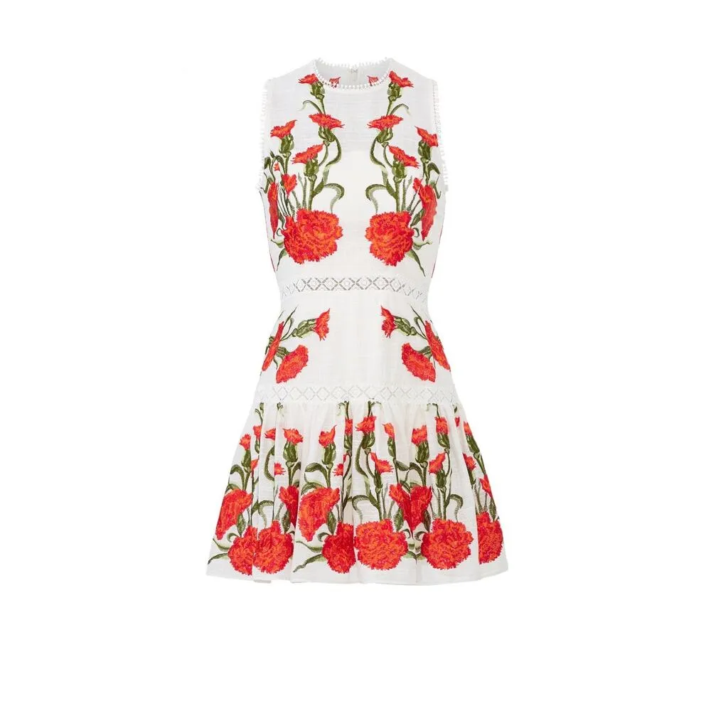 Alexis Blossom White Red Floral Embroidered A-Line Sleeveless Mini Dress Sz S - Image 5