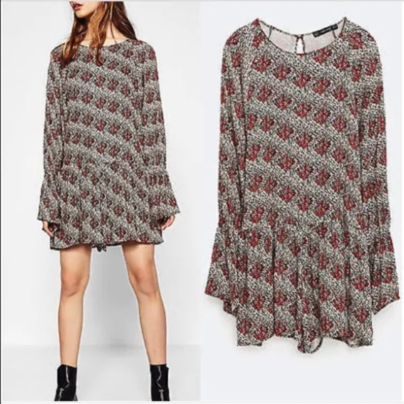 Zara Trafaluc Collection Red & Black Floral Long Sleeve Shorts Romper Size XS - Image 2