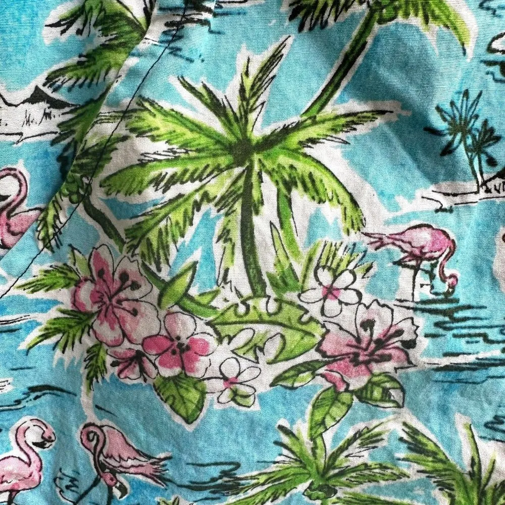 Vintage Flamingo Shorts Drawstring Stretch Waist 32 in Palm Trees Pocket… Blue Size undefined - Image 4