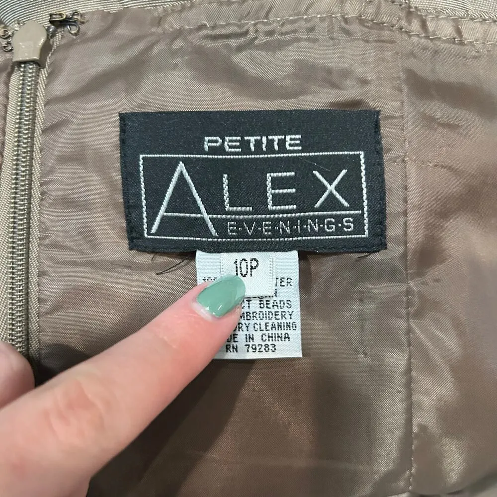 Alex Evenings Brown Beaded Midi & Jacket 2 Piece Dress Wedding Size  10P - Image 7