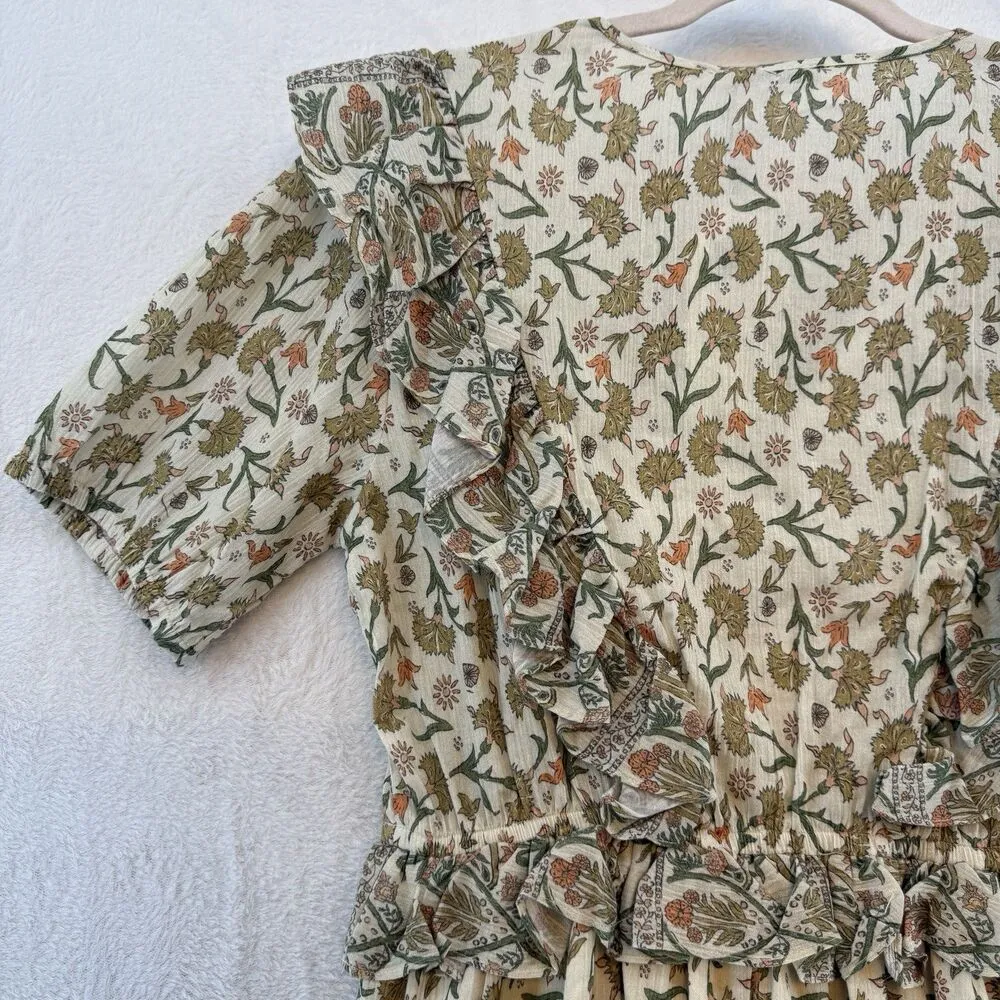 NWT The New Society Indiana Dress Large Beige Floral Lux Organic Cotton Olive Green - Image 13