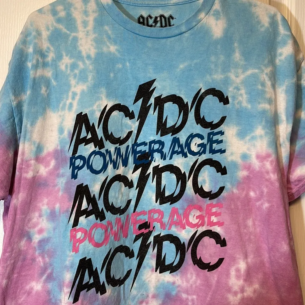 Y2K AC/DC Powerage Pink Purple Tie Dye Logo Iconic Shirt Size XL GUC #6497 - Image 3