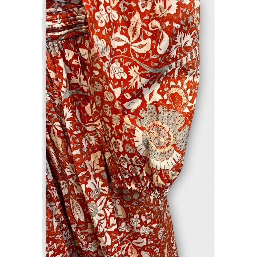 ULLA JOHNSON Alessa Floral Balloon Sleeve Cotton Midi Dress Size 0 - Image 11