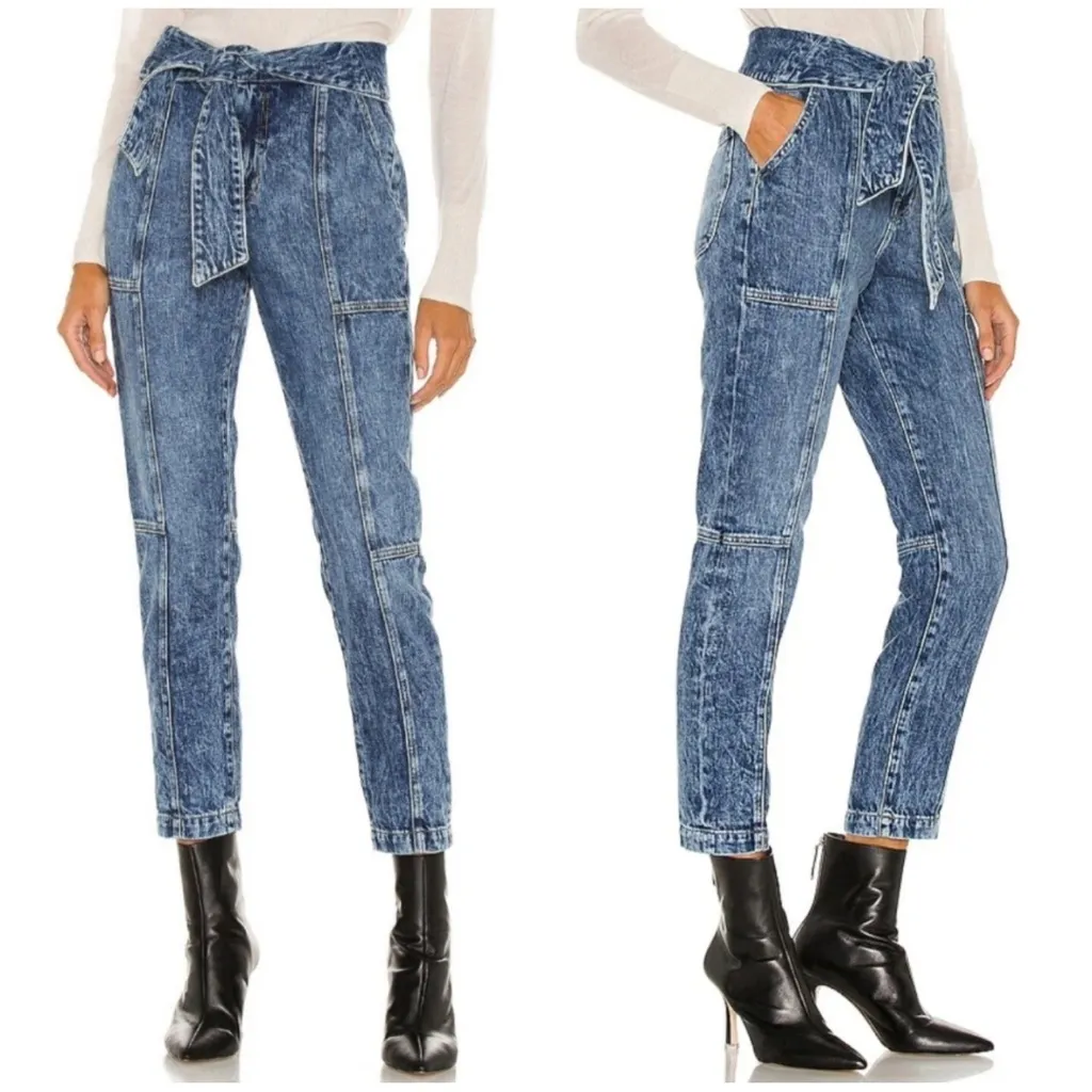 Jonathan Simkhai Standard Henley Tie Waist Straight Jeans Mulholland Wash Size 27 - Image 2