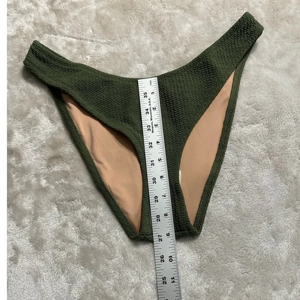 J.Crew Cheeky Bikini Bottom Women's Medium Green Textured Curved-Waist  NWT - Image 7