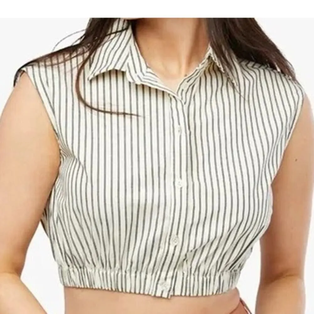 NWT Weworewhat Cropped Sleeveless Popover Shirt Small Antique White Grey Stripe - Image 10