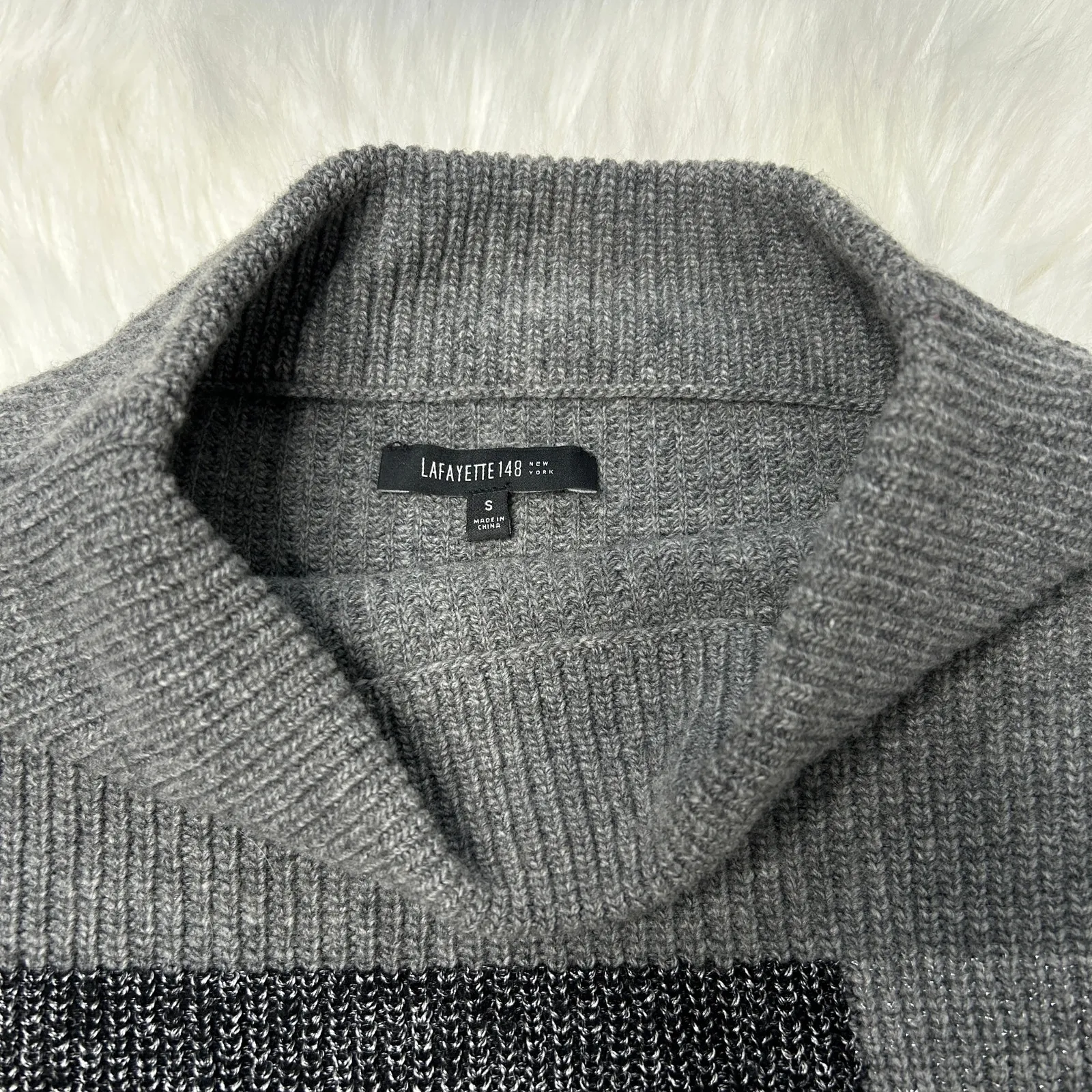 LAFAYETTE 148 Knit Sweater Womens Size Small Wool Cashmere Angora Blend Winter Gray - Image 2