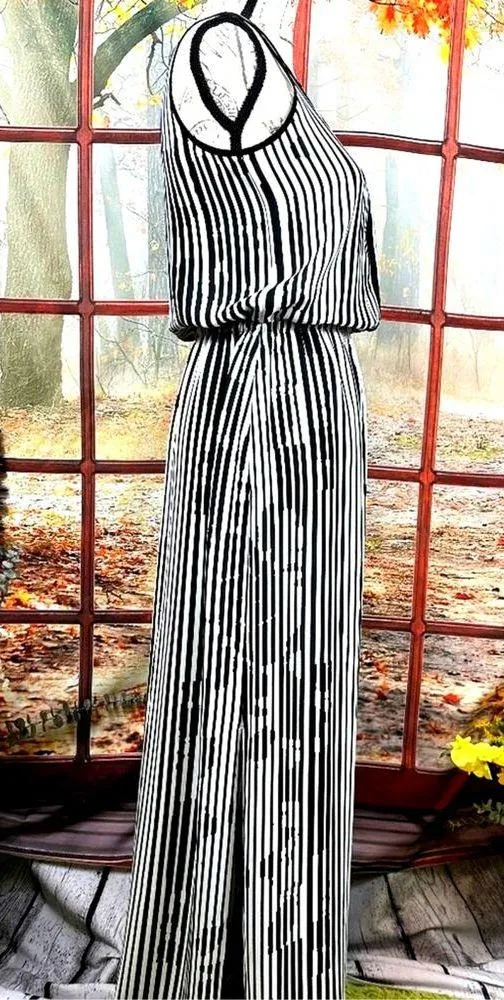 White House Black Market Striped Keyhole Maxi Dress Black/White 2 - Image 8