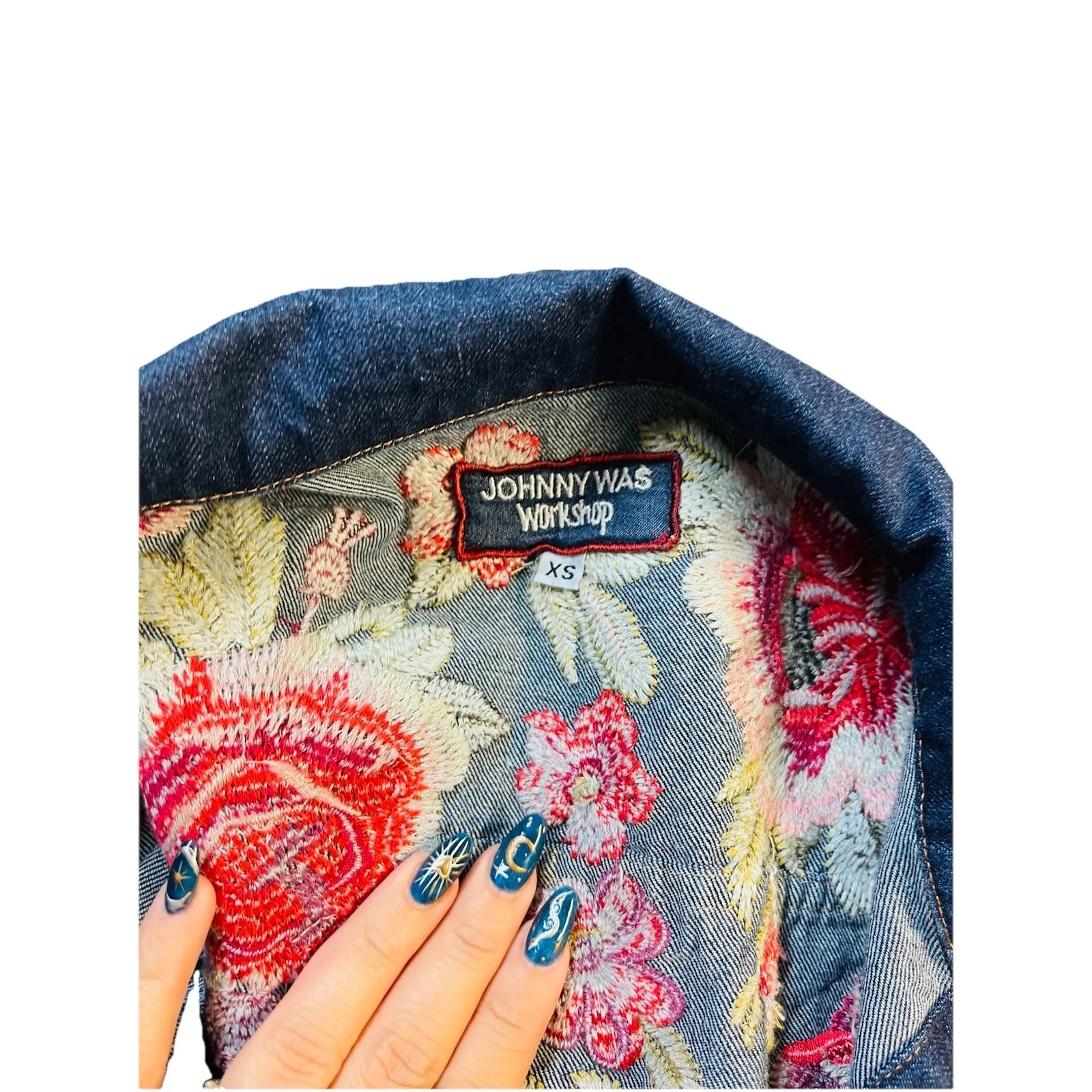 Johnny Was Desi Floral Embroidered Denim Jean Jacket Boho Size Extra Small - Image 7