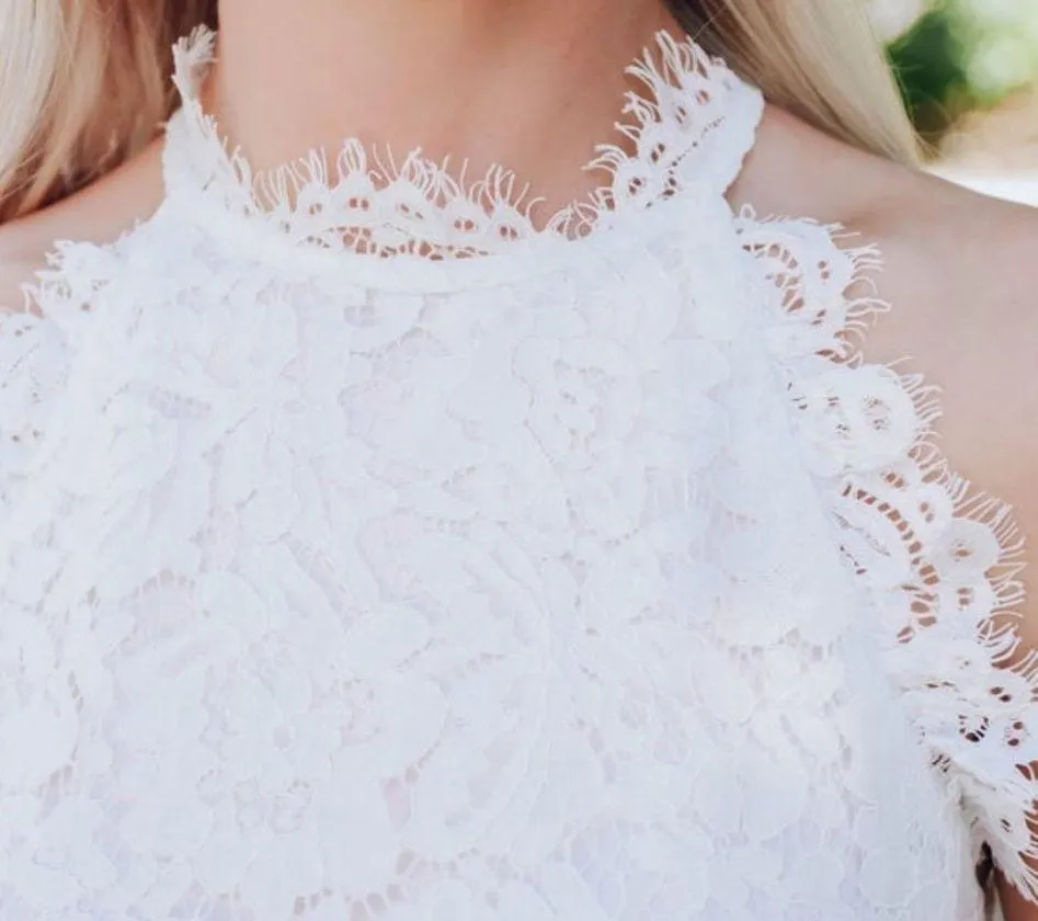 NWT Boutique Halter Top Small Lace Festival Boho Fairy Whimsy Eyelet Romantic White - Image 3