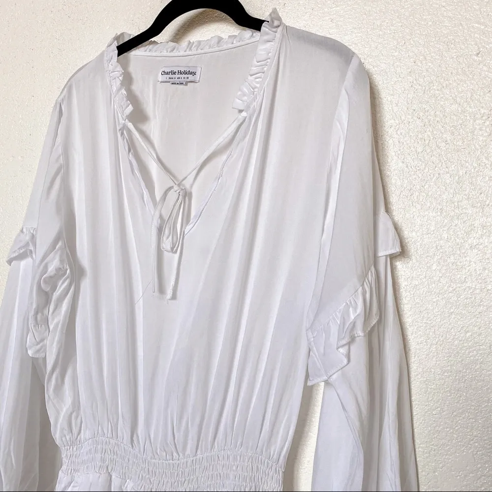 Charlie Holiday White Peasant Mini Dress Size 4 - Image 2