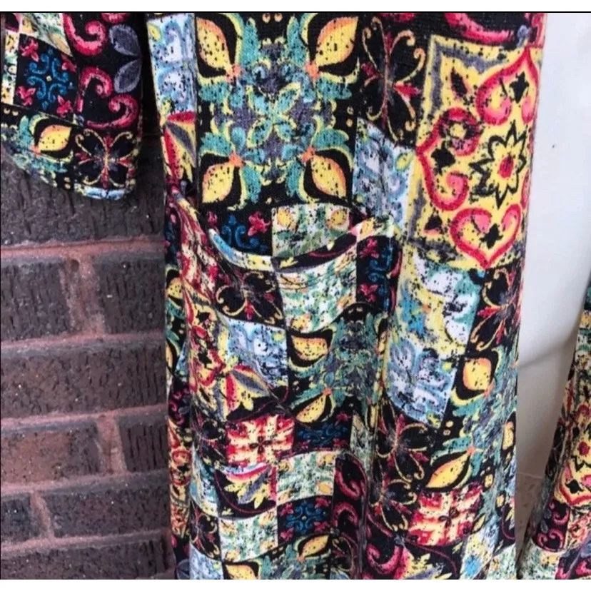 LuLaRoe Sarah Multicolor Stained Glass Moroccan Mosaic Duster Open Cardigan XS - Image 8