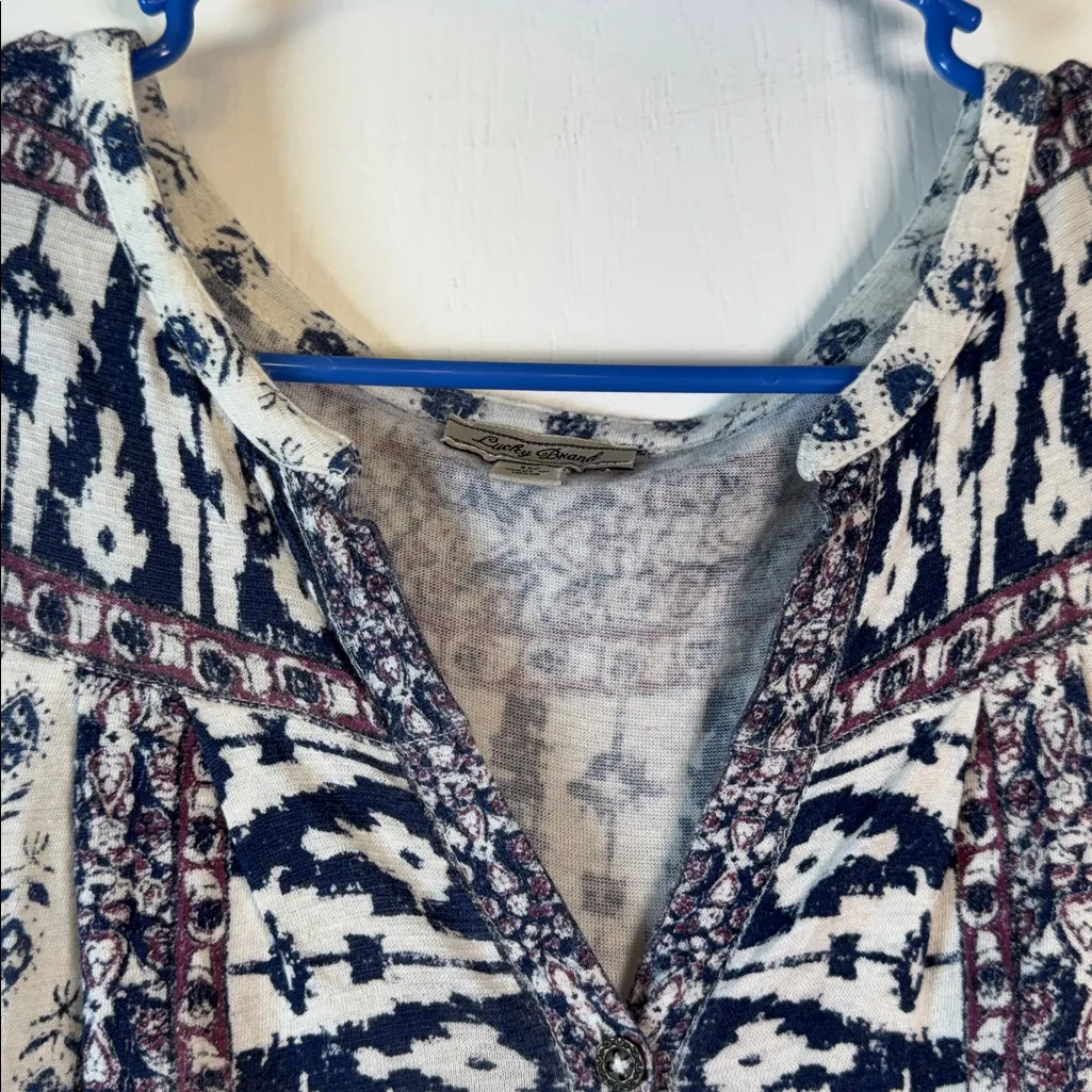 Lucky Brand Button Down Blouse L/S Purple White Navy Blue Size 1X EUC #2068 - Image 4