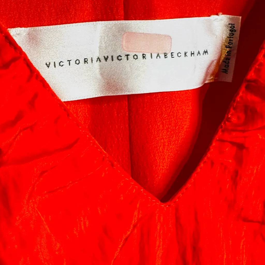Victoria Beckham Bright Red Crinkle Parachute Drop Waist Mini Dress - Image 9