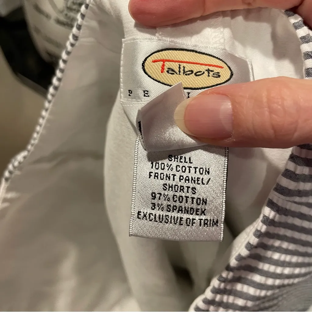 Cute seersucker patch cotton stretch mini skirt pockets Talbots coastal stripe - Image 6
