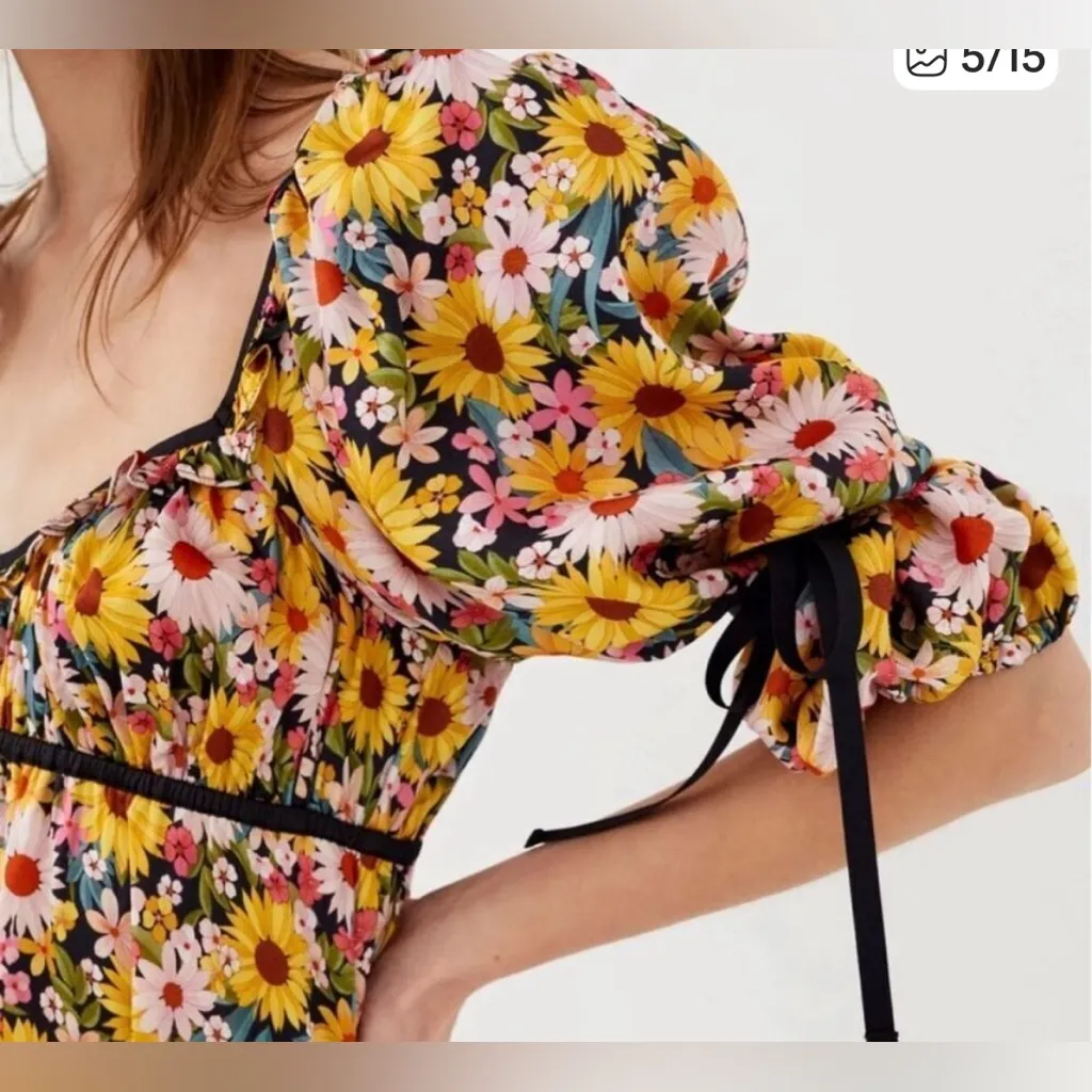 For Love & Lemons Sylvia Puff Sleeve Mini Dress Size S flower print multicolor - Image 3