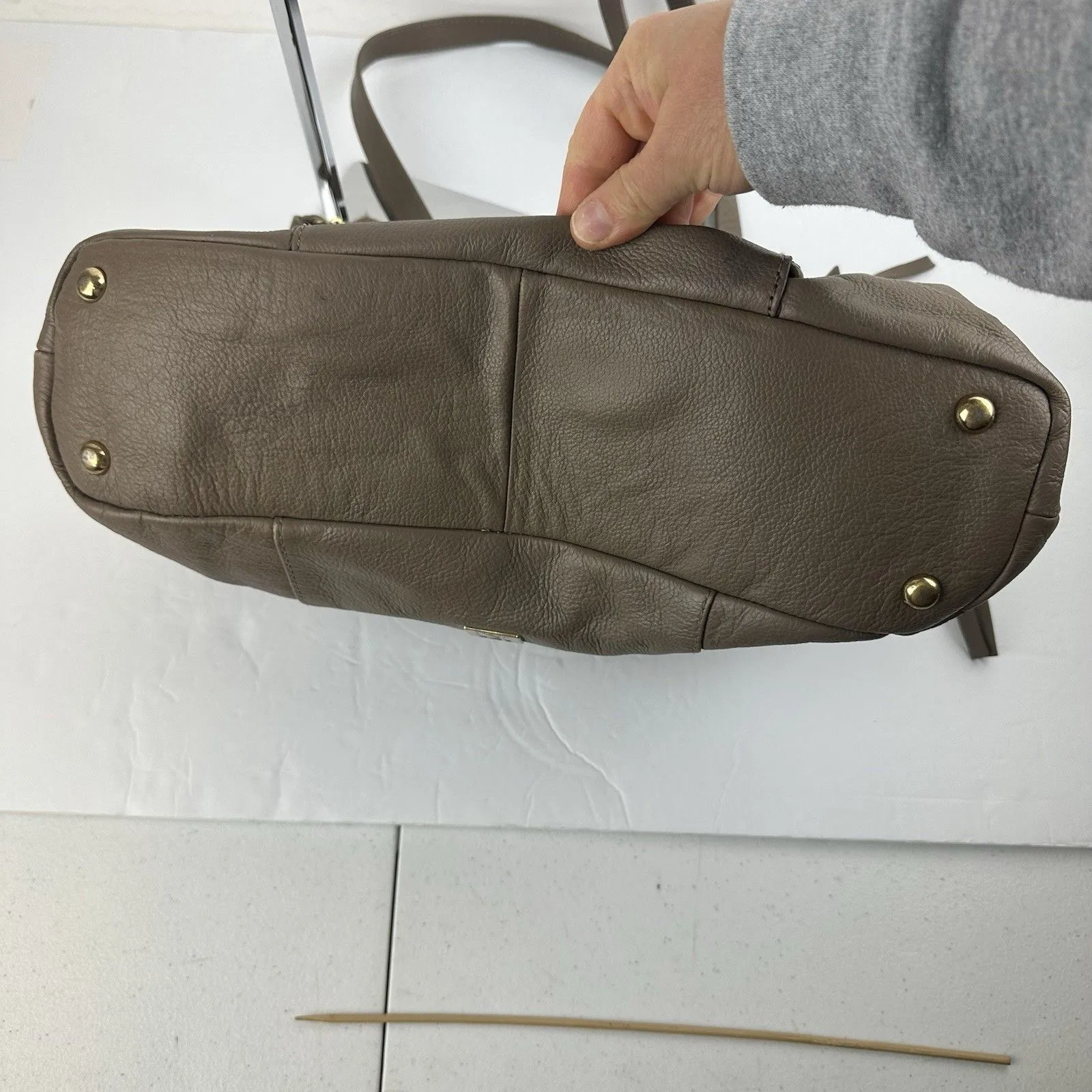 KOOBA Everette Slouchy Taupe Leather Large Expandable Tote Shoulder Bag Purse - Image 13