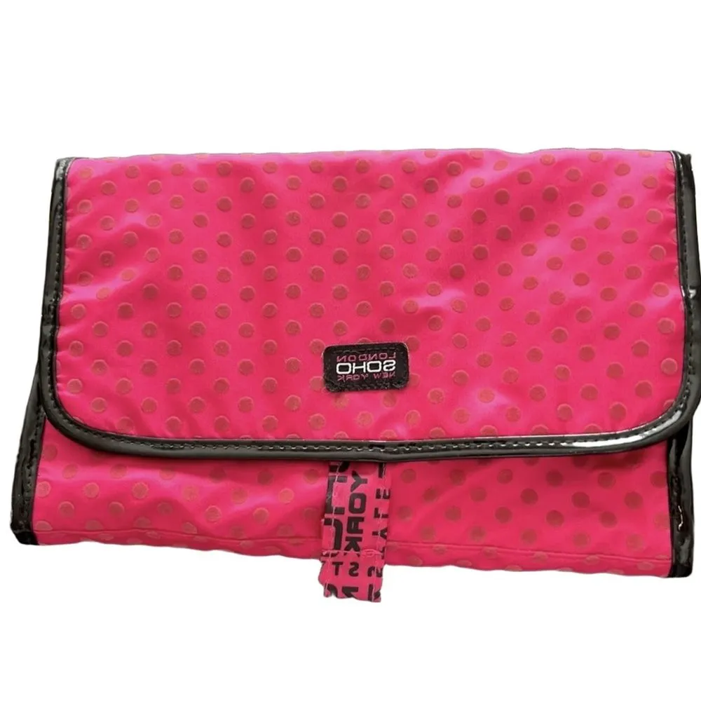 SOHO London Soho New York Pink Polka Dot Hanging Travel Makeup Bag Organizer EUC - Image 2