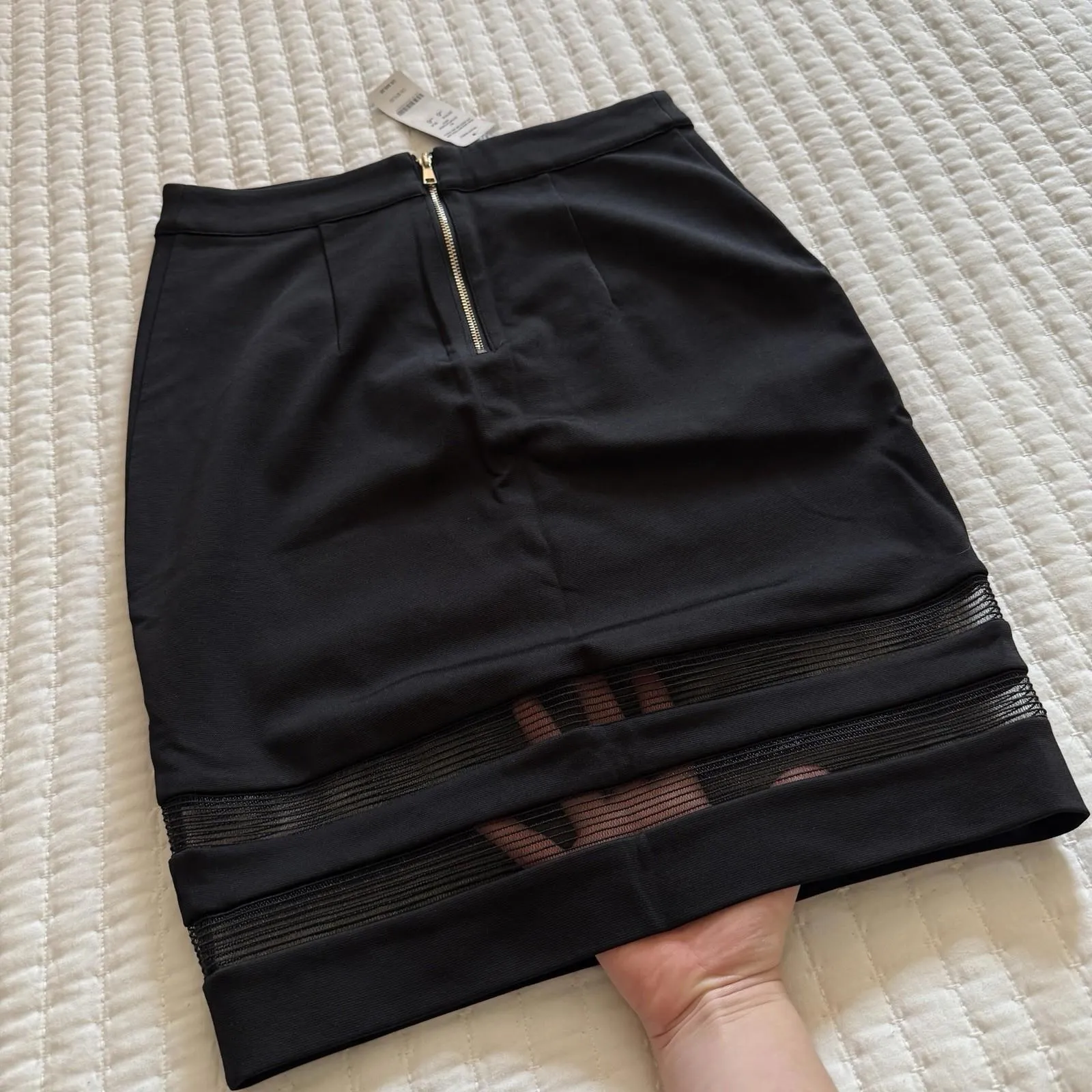 Bebe Double Mesh Insert Stripe Pencil Skirt Black NWT $69 Sz 6 - Image 11