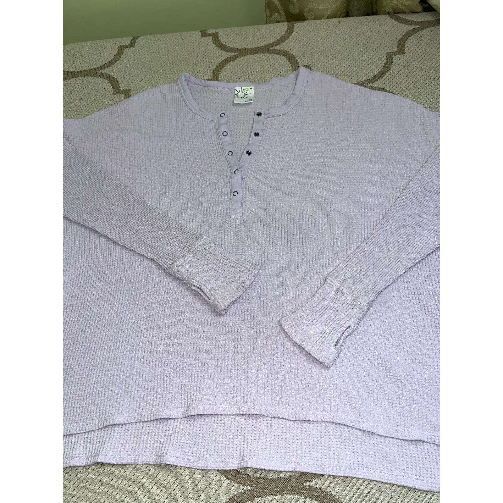 Offline Aerie Lilac Waffleknit Pullover Oversized Button Henley Shirt, Size S Purple - Image 8