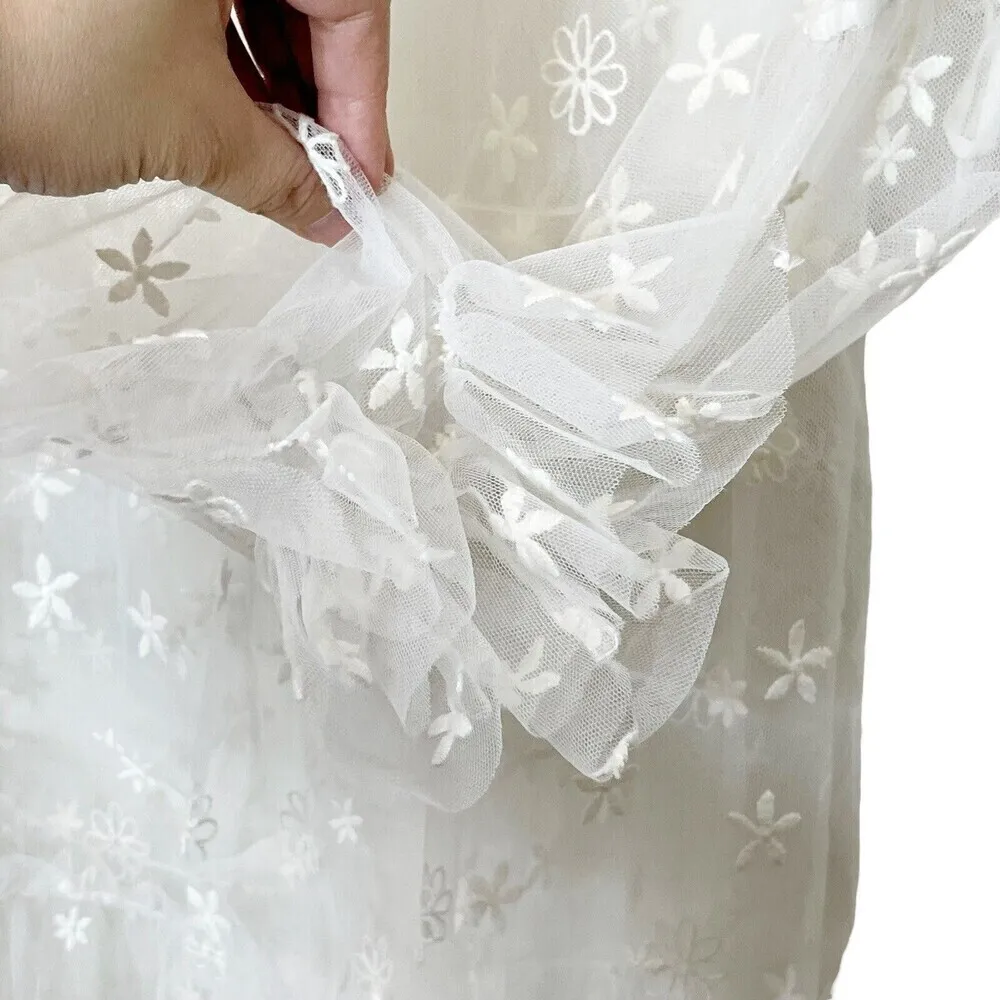 For Love & Lemons Claudia Tulle Dress Sheer Daisy Women’s Size Small Off Shoulde White - Image 7