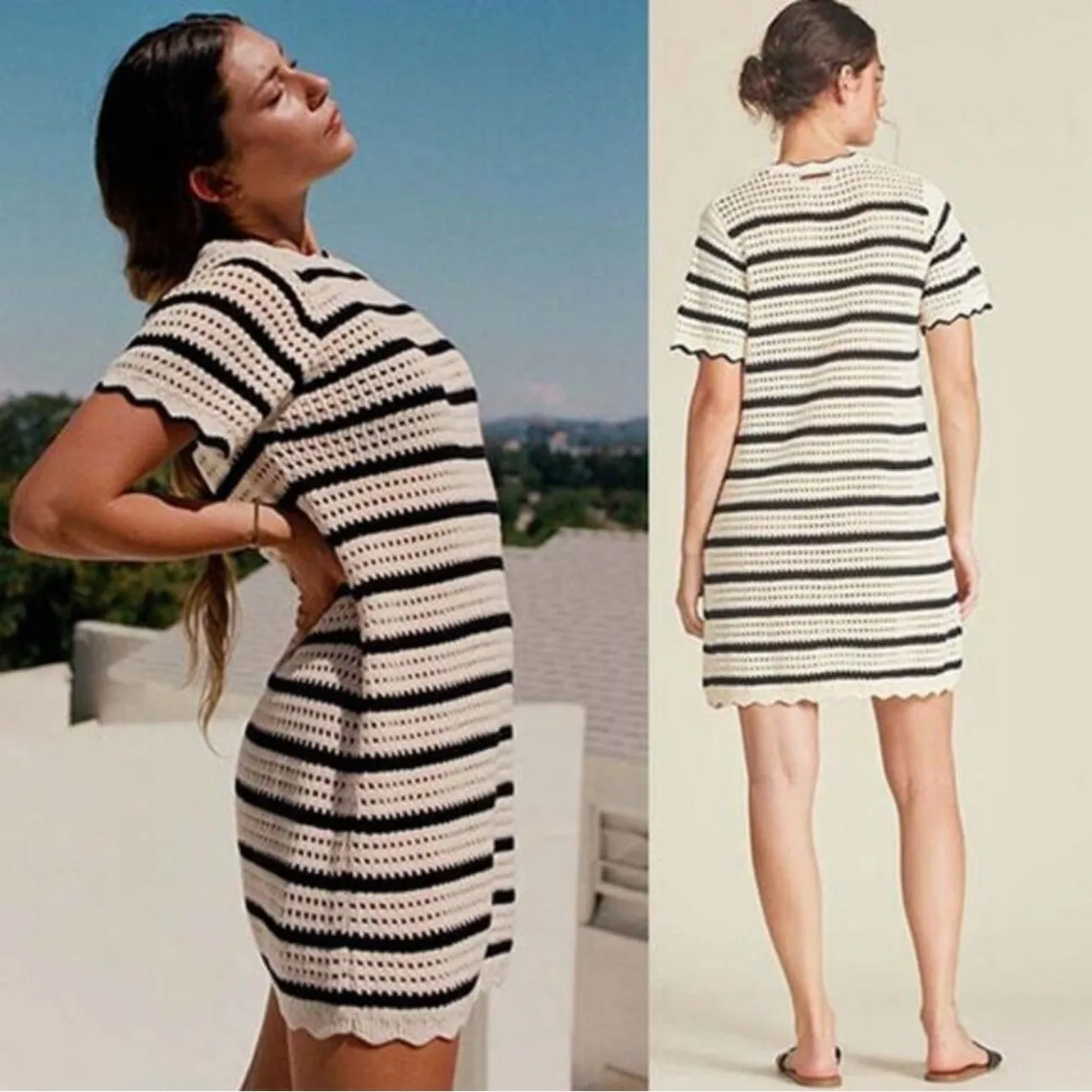 Birds of Paradis Trovata Mer Knit Loose Knit Mini Dress Antique Stripe Sz M‎ Size M - Image 2