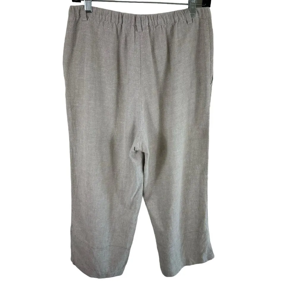 FG Field Gear Vintage Tan Linen Cotton High Rise Cropped Elastic Waist Pants 8 - Image 2