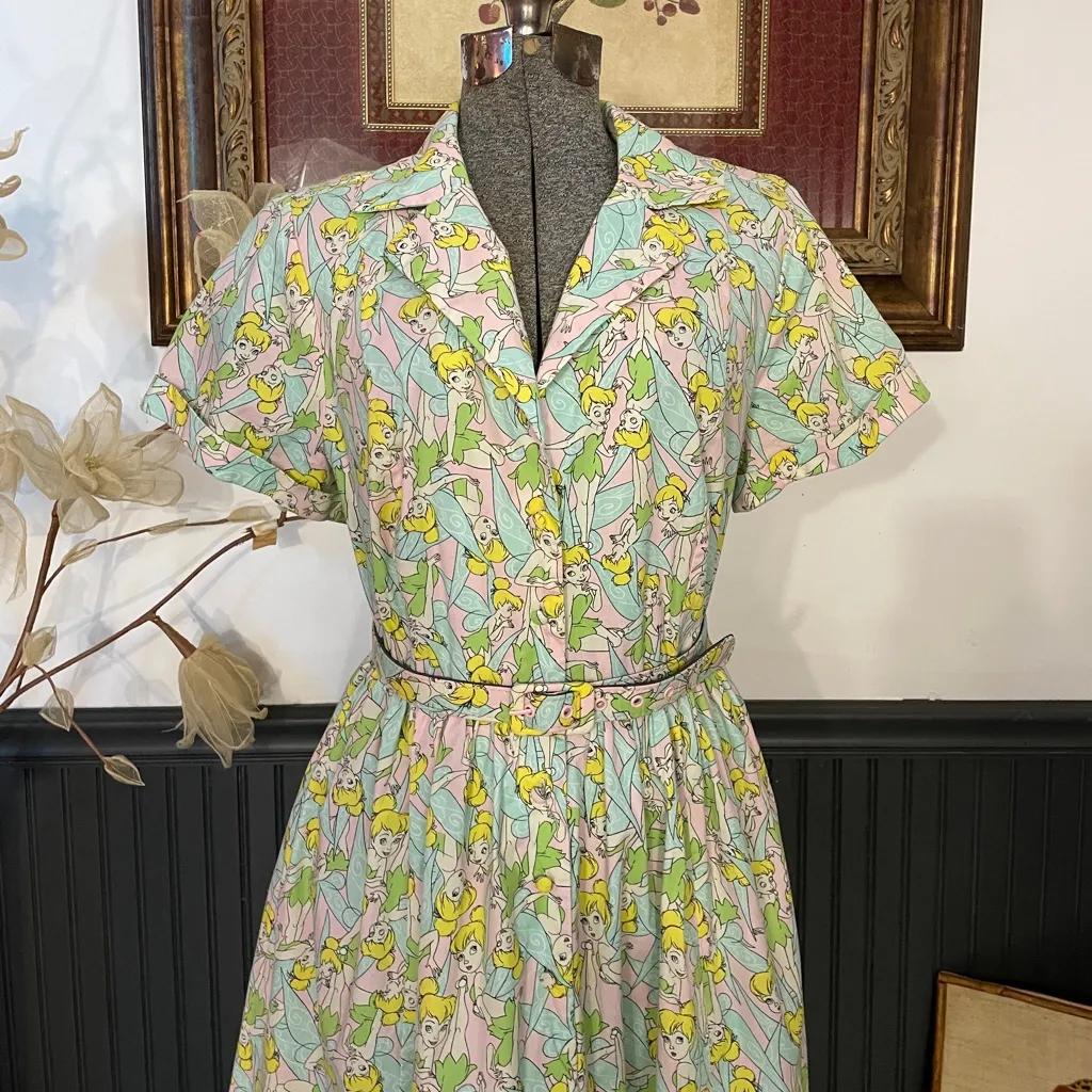 Disney Tinker Bell Button Up Short Sleeve Swing Dress Pockets Torrid Sz 10 🧡🎀 - Image 4