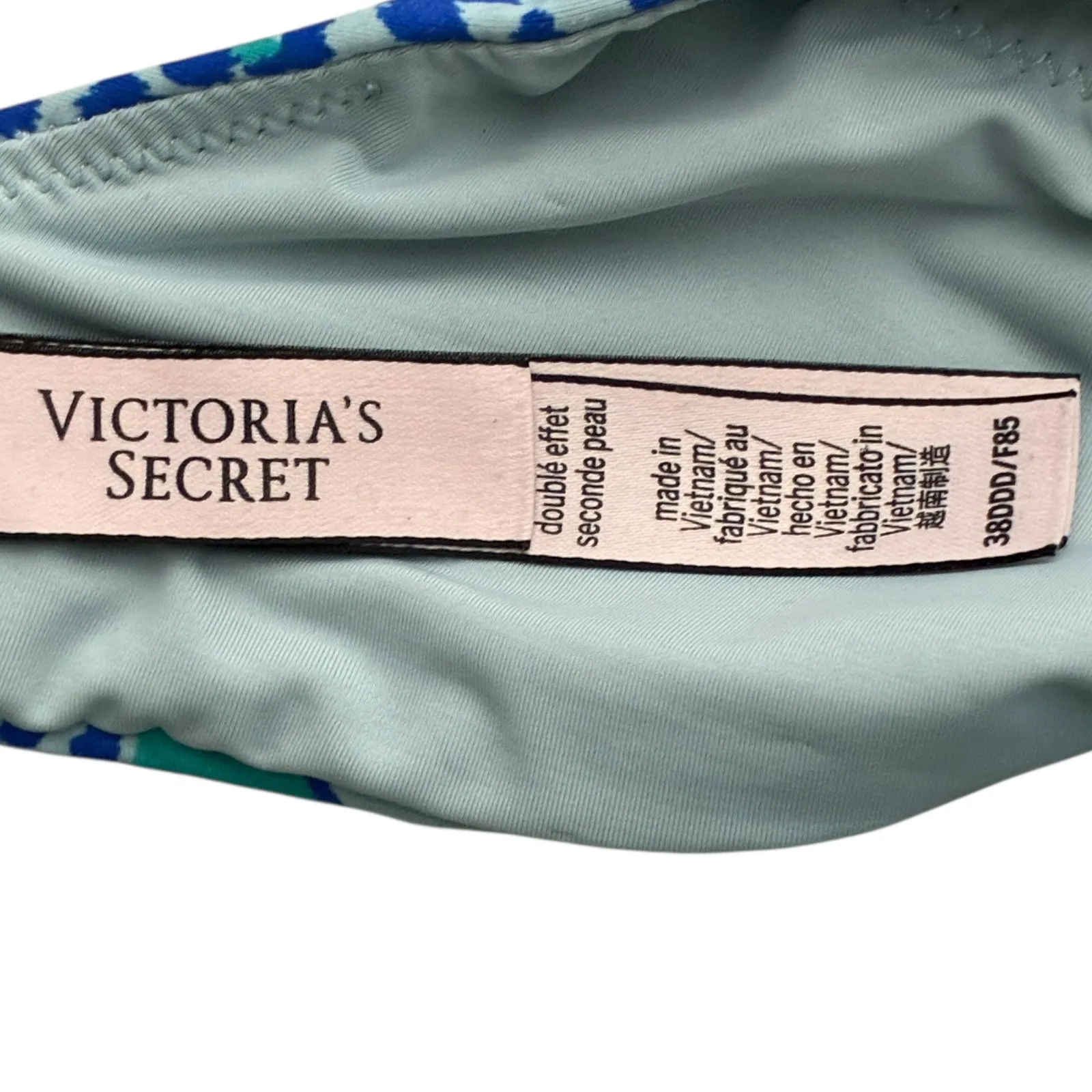 Victoria's Secret T-Shirt Lightly Lined Demi Bra Blue Teal Heart Print 38DDD - Image 4