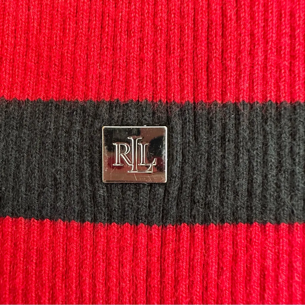 Lauren Ralph Lauren Red & Black Striped Silk Blend Ribbed Turtleneck Size M - Image 4