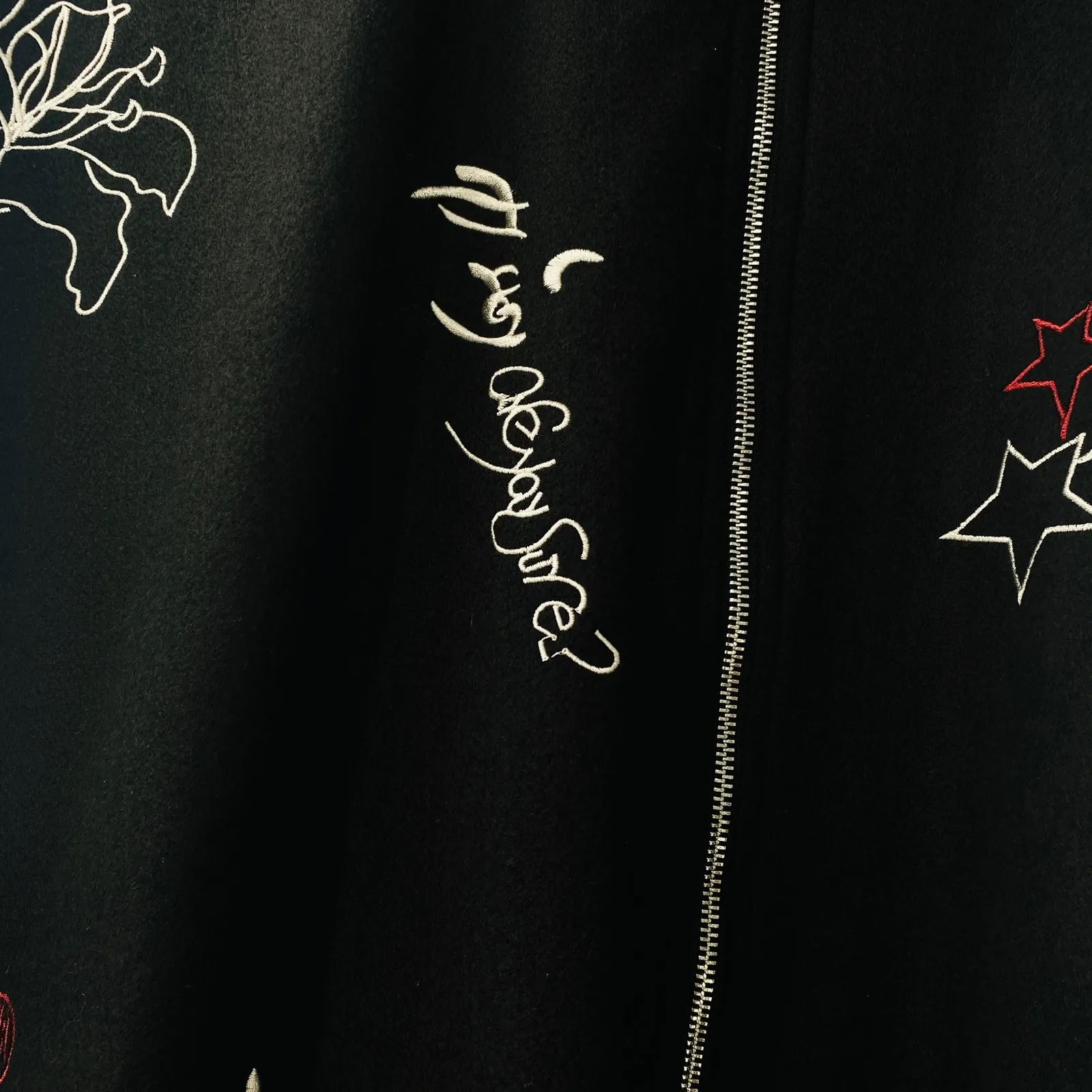 Desigual Black Leather Collar Embroidered Fringe Hem Poncho One Size Zip Front - Image 10