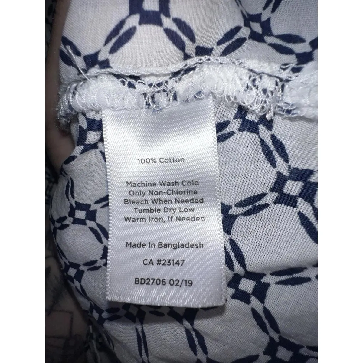 Talbots Petite Navy White Geometric Cotton Blouse 3/4 Sleeve Tunic Women's XLP - Image 8