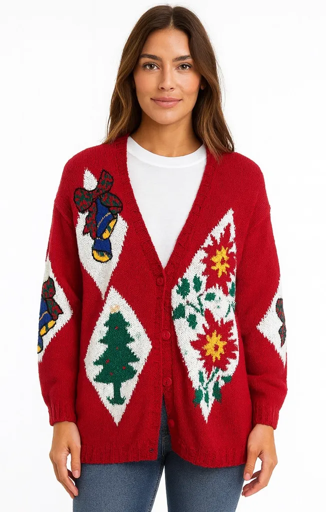 IZOD Vintage Size XL Oversized Chunky Red Christmas Holiday Cardigan Sweater - Image 1